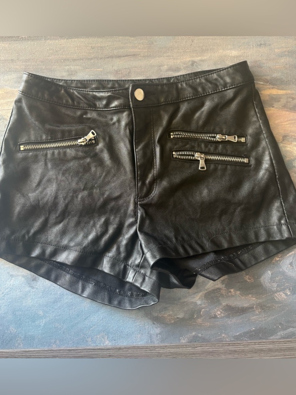 Divided by H&M Black Faux Leather Shorts with Silver Zips